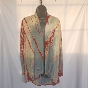 Greater Good tie dyed open cardigan, S/M, Green&Brown, 21" PTP, 33"L